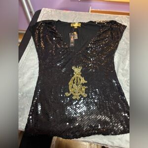 Christian Audigier sequin tunic top Medium NWT